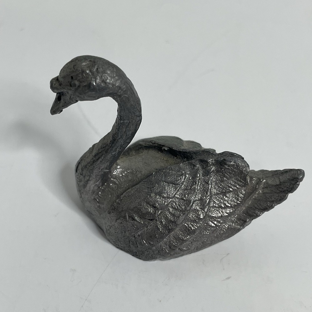 Vintage Pewter Swan /Goose Figurine Handcrafted USA 2.5" Size Shadow Box